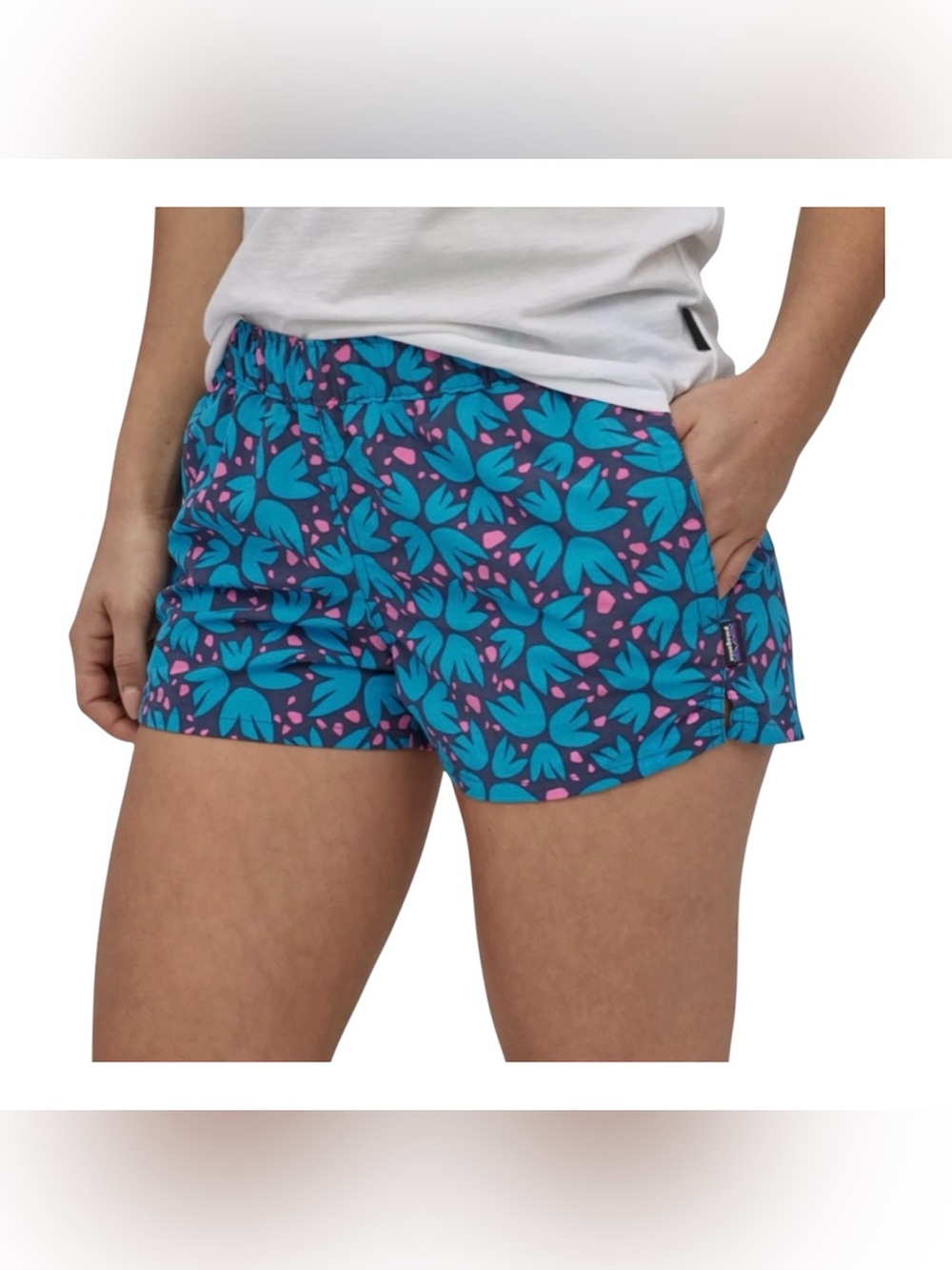 Patagonia Womens Barely Baggies 2.5" Shorts Pollen Confetti Dolomite Blue S